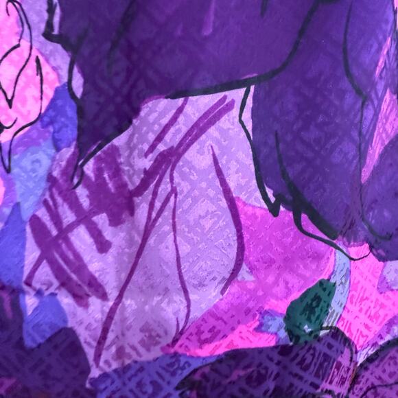 Whimsical Silk Scarf Vintage Ken Scott Surrealism Floral Pink Purple Black Retro - Picture 7 of 10